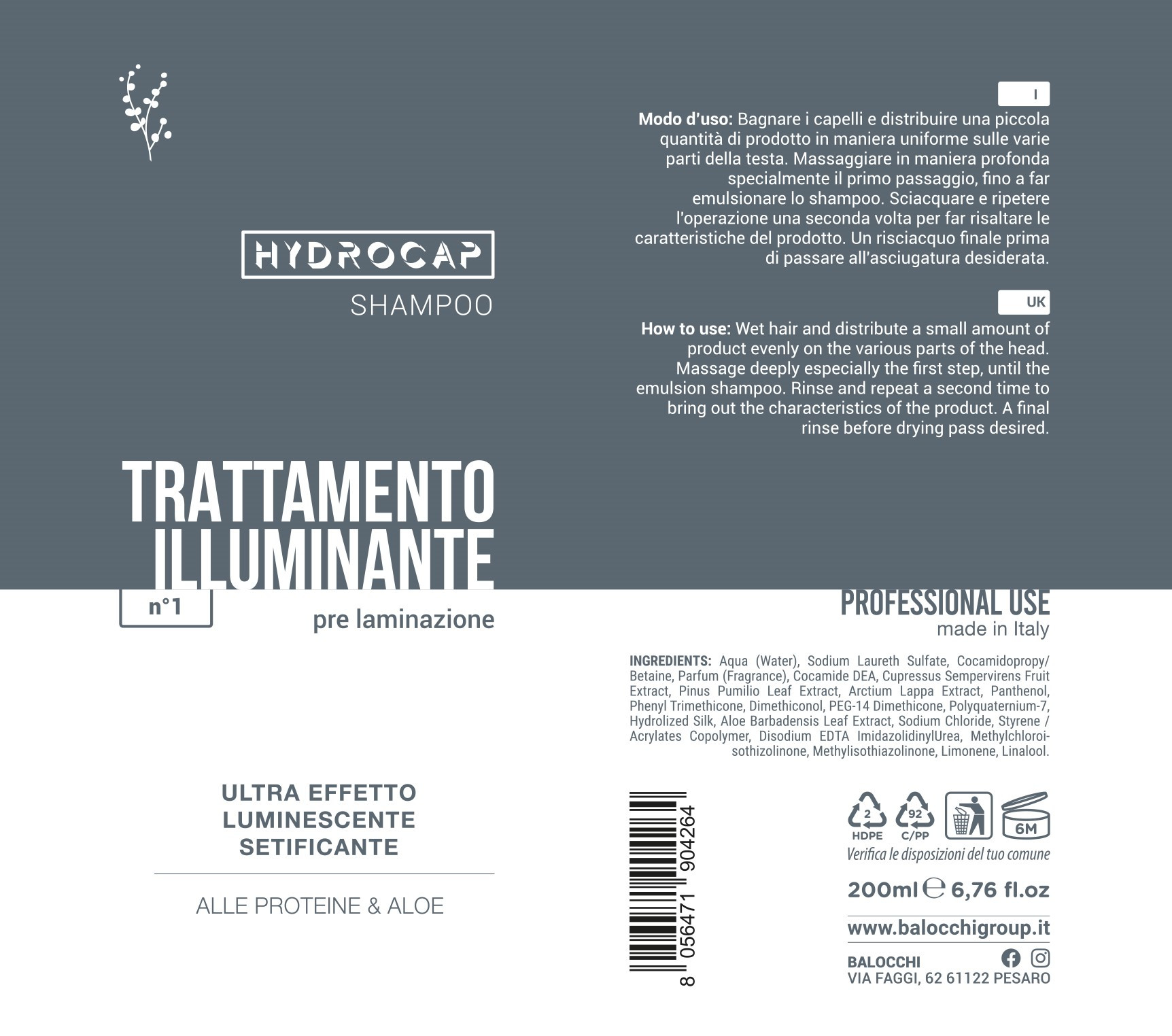 HYDROCAP TRATTAMENTO ILLUMINANTE SHAMPOO PRE LAMINAZIONE 200 ML